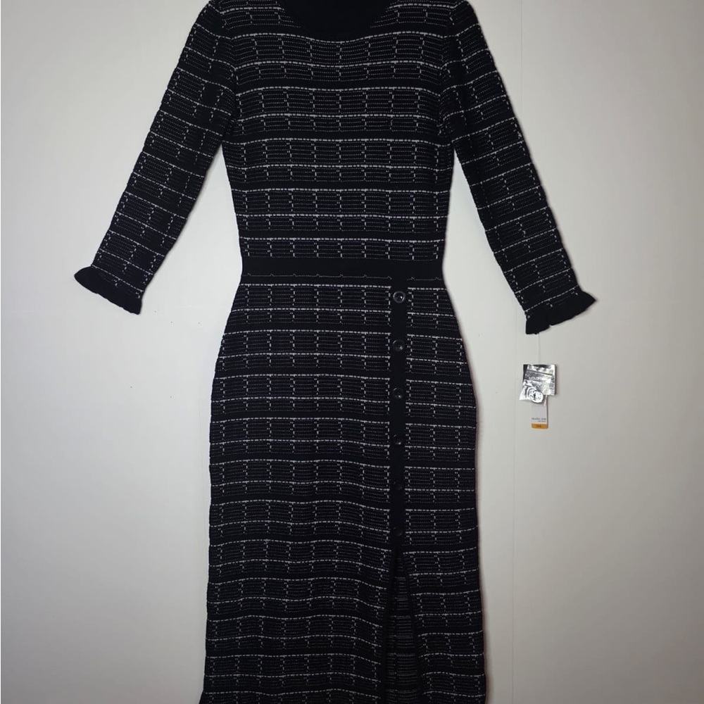 Studio One Black and White Checkered Long Sleeve Dress